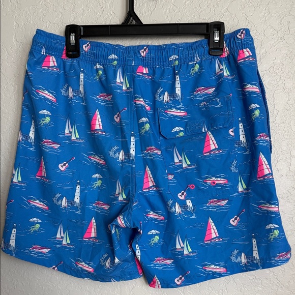 Vineyard Vines Blue Swim Trunks with Pink and White Sailboat Print - Picture 4 of 6